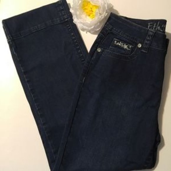 Ethyl jeans woman's dark blue embellished classic denim SZ 4 - Picture 3 of 6